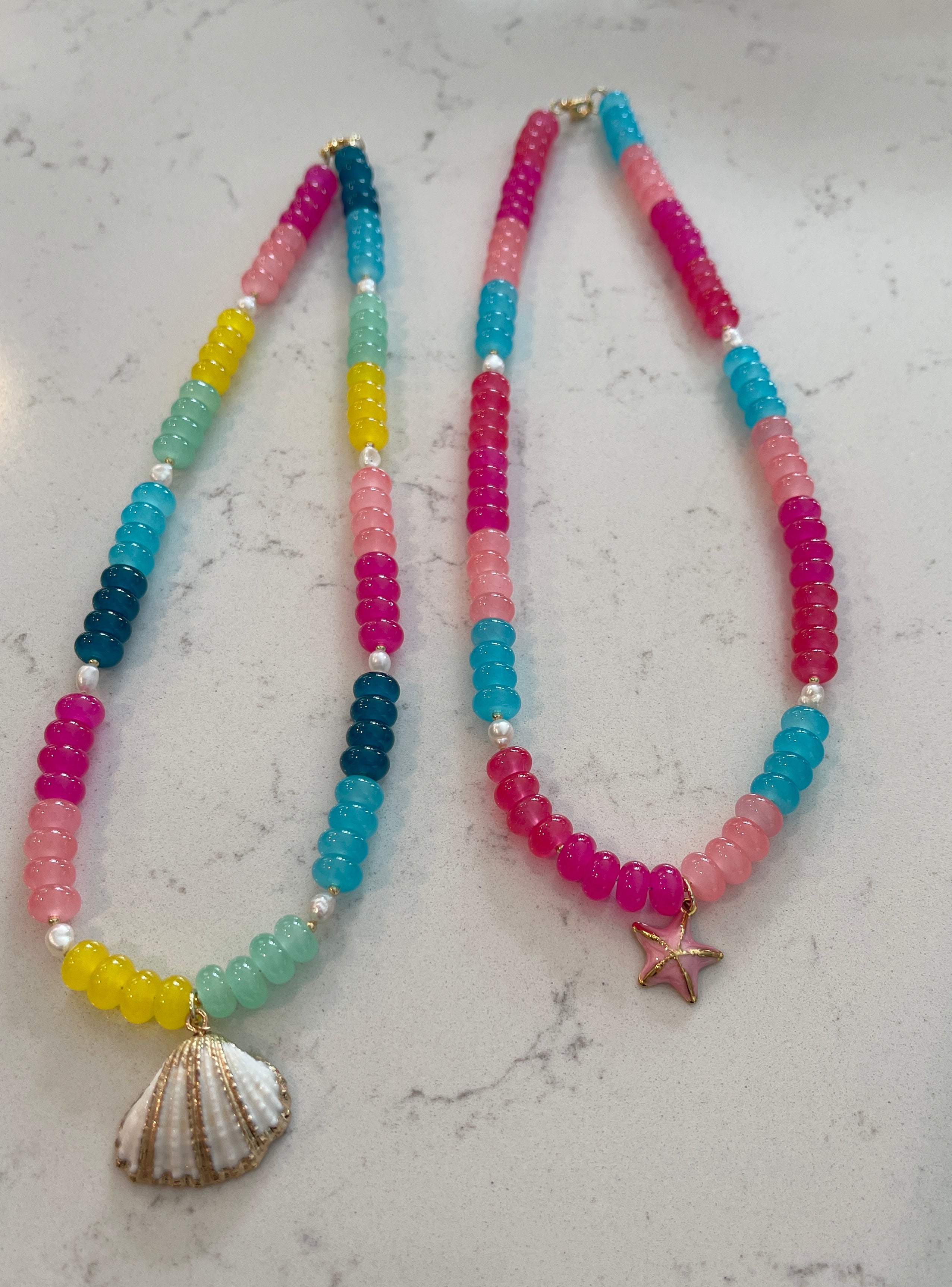 Summer Beaded Gemstone Charm Necklace