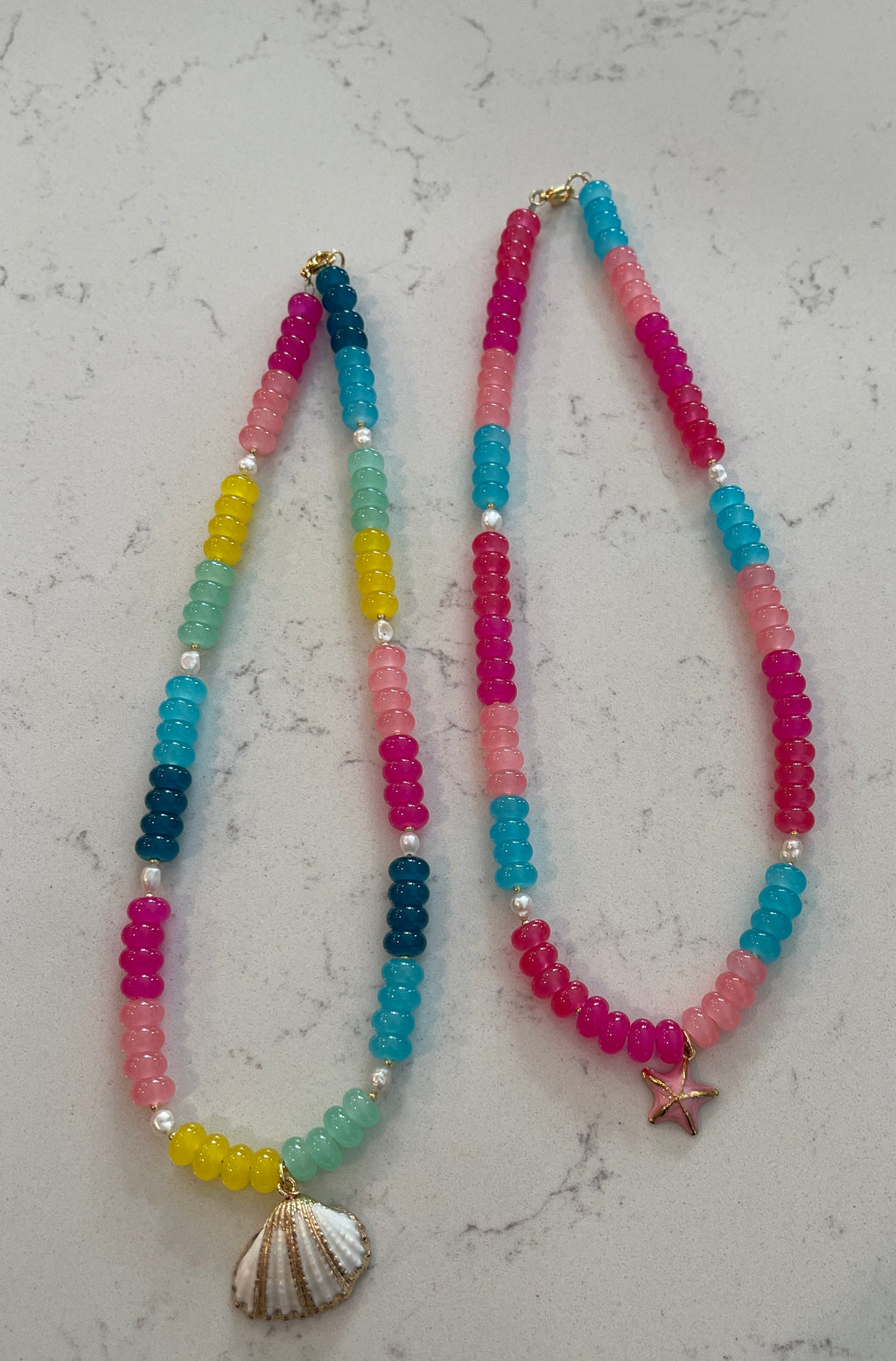 Summer Beaded Gemstone Charm Necklace