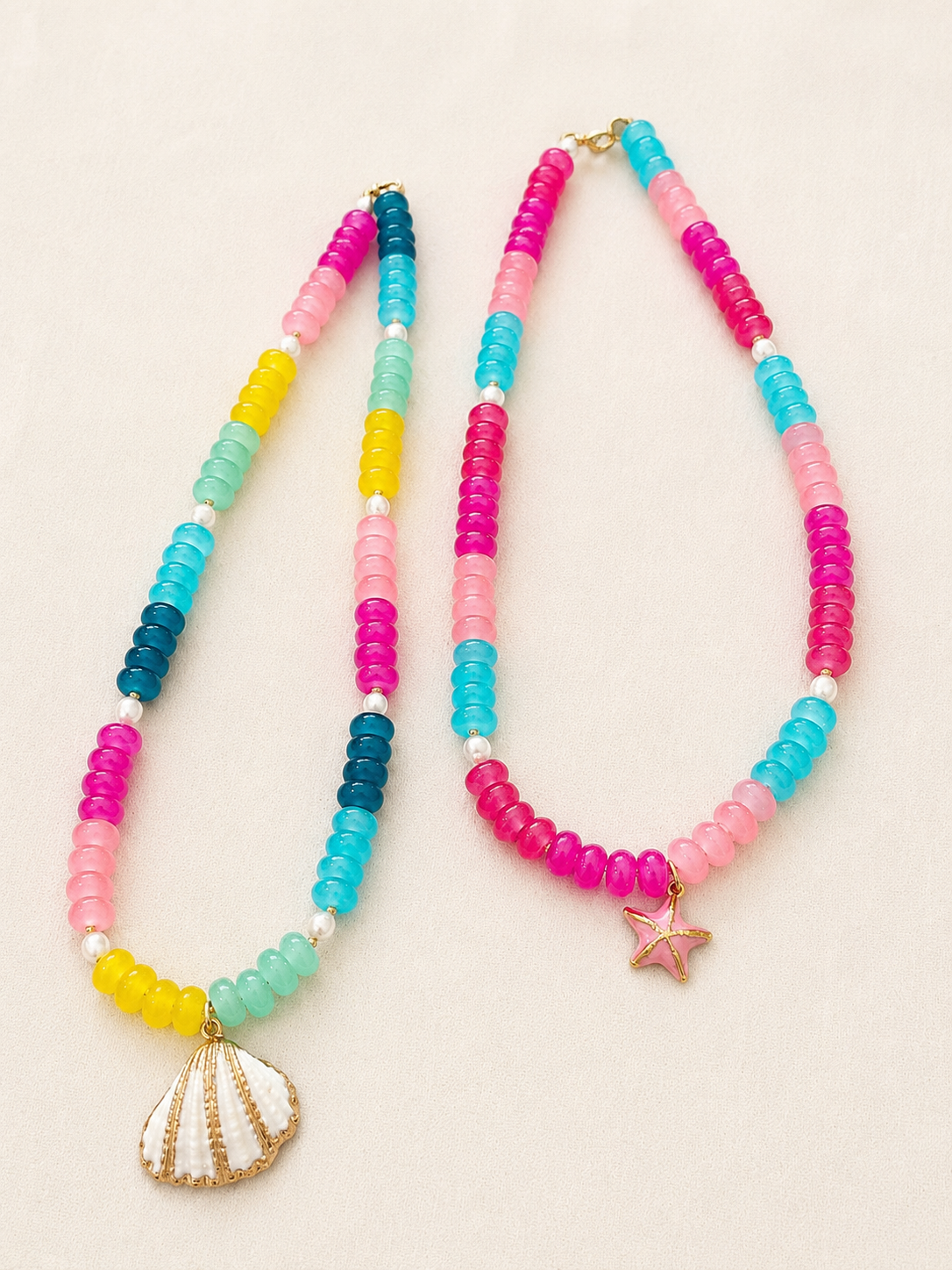 Summer Beaded Gemstone Charm Necklace