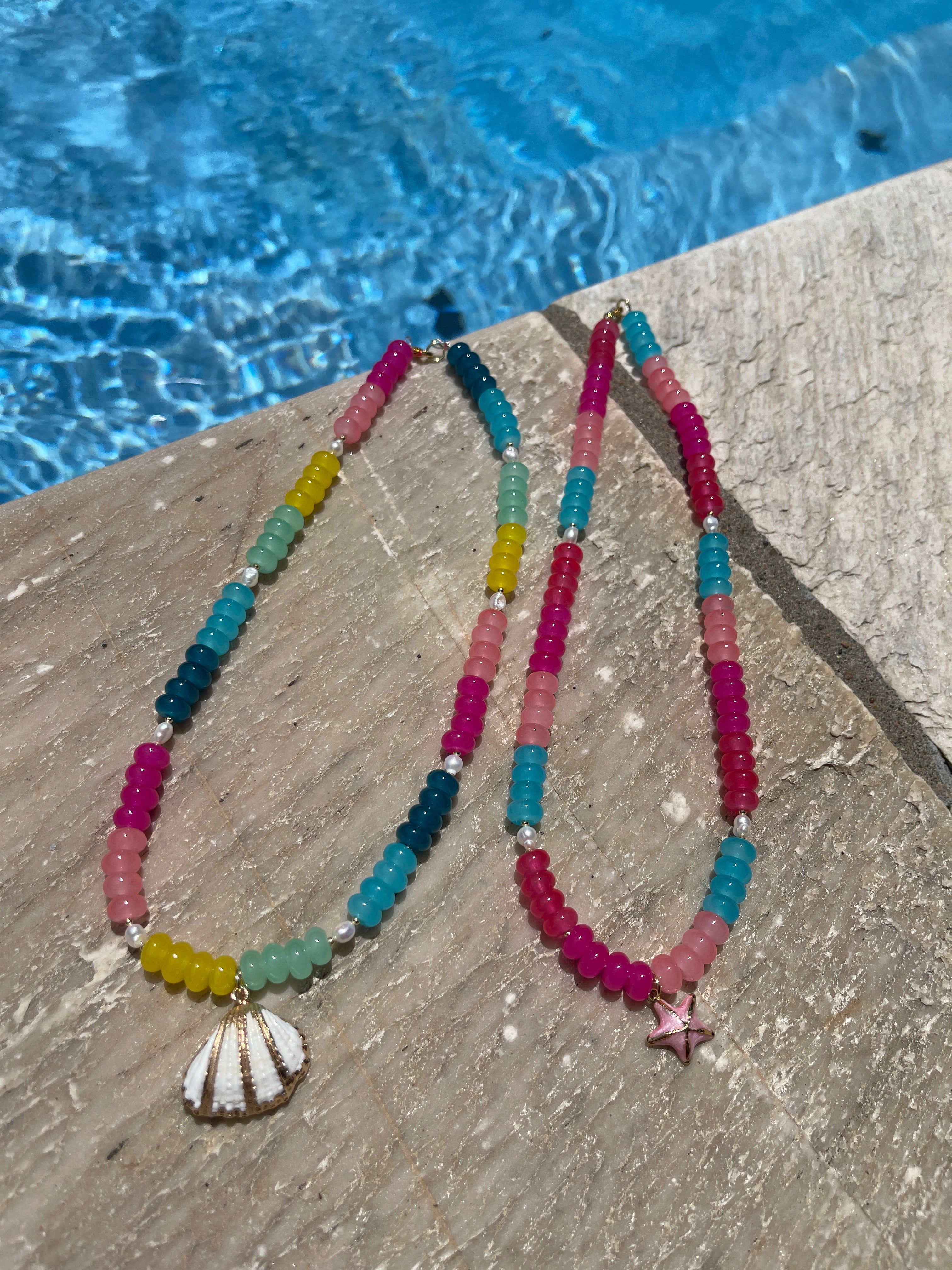 Summer Beaded Gemstone Charm Necklace