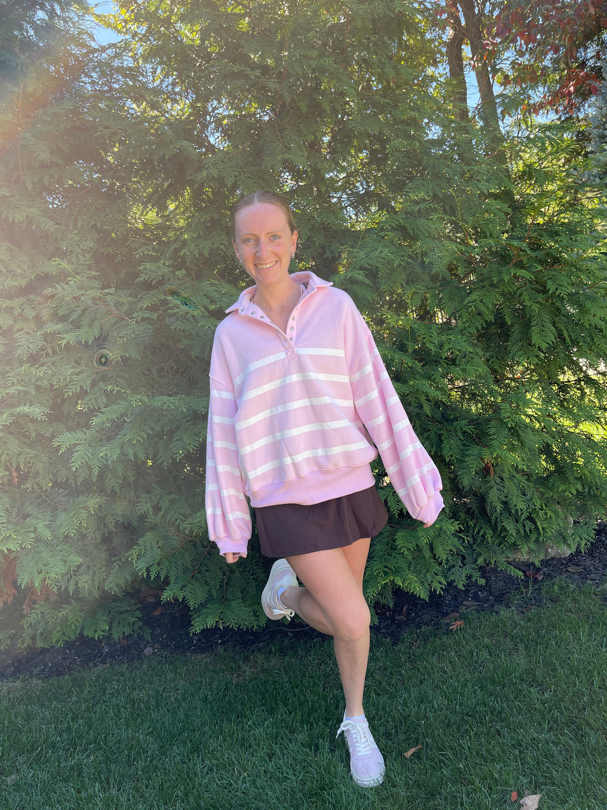 Baby Pink Striped Button-up Sweatshirt
