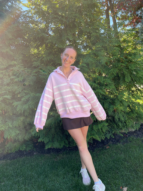 Baby Pink Striped Button-up Sweatshirt